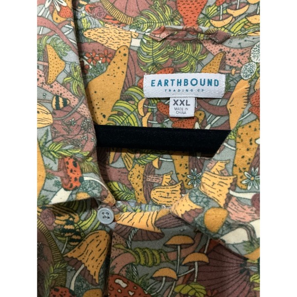 Earthbound Trading Co Men Size XXL Mushroom Print Button Up Short Sleeve Shirt - Picture 9 of 11
